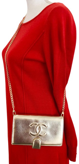Chanel Wallet Gold Leather Cross Body Bag 