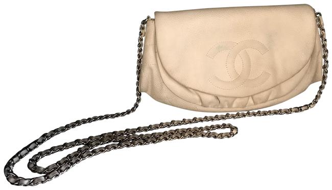 Chanel Wallet on Chain Half Moon White Caviar Leather Cross Body Bag 
