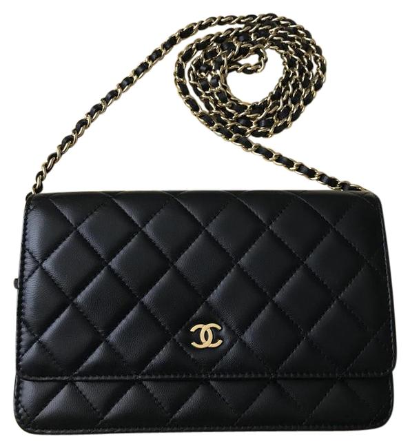 Chanel Wallet on Chain Woc Lambskin Gold Hardware Black Leather Cross Body Bag 