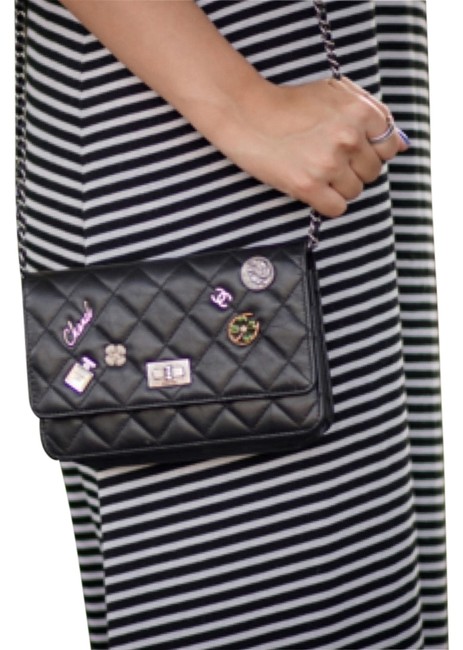 Chanel Lucky Charm Woc Black Distressed Leather Cross Body Bag 