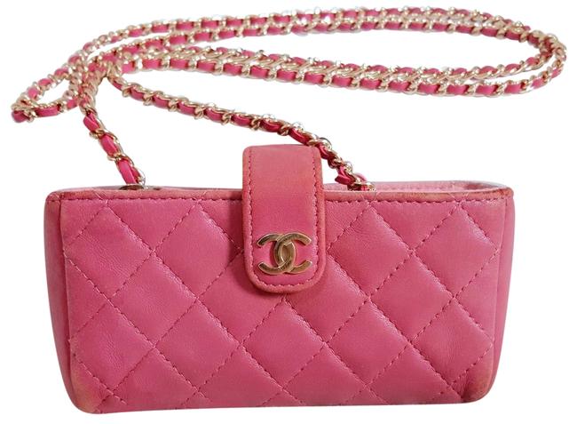 Chanel Wallet on Chain Matelasse O case Pink Lambskin Leather Cross Body Bag 