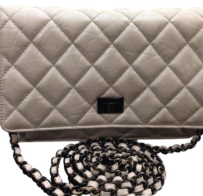 Chanel Wallet on Chain Metalic White Old Aged Leather Cross Body Bag 