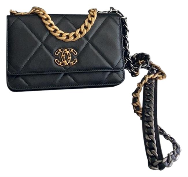 Chanel Wallet on Chain Mixed Metal Black Leather Cross Body Bag 