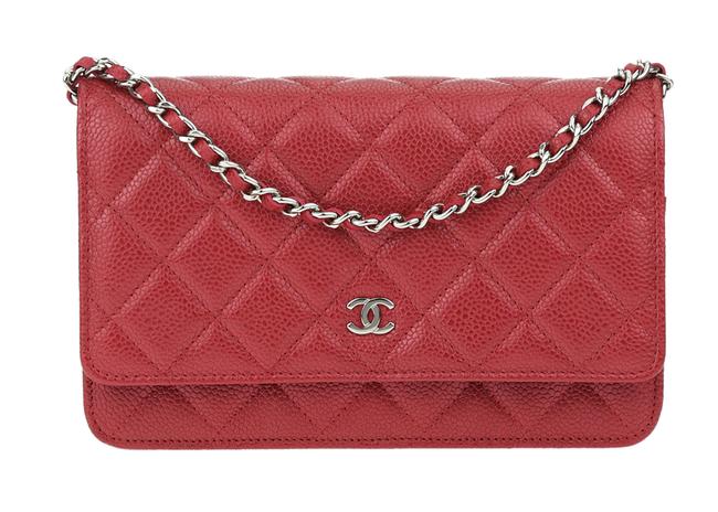 Chanel Wallet on Chain Pearly Woc Red Caviar Leather Cross Body Bag 