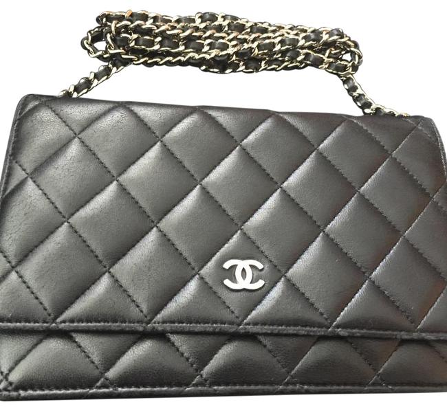 Chanel Wallet on Chain Quilted Leather Black Lambskin Cross Body Bag 