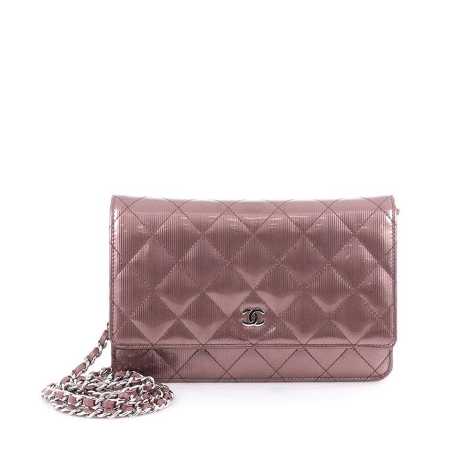 Chanel Wallet on Chain Quilted Striped Metallic Patent Leather Cross Body Bag 