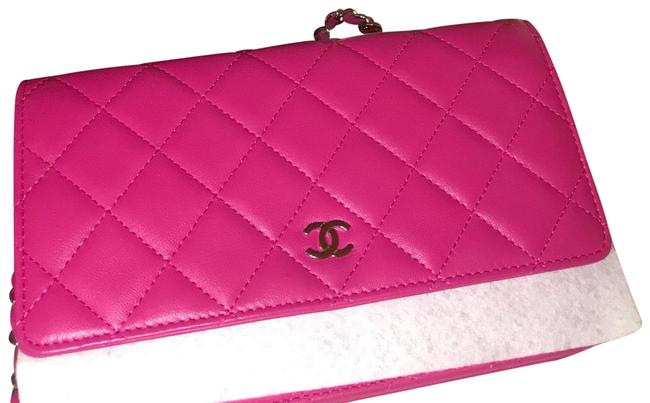 Chanel Wallet on Chain Quilted Woc Dark Pink Lambskin Leather Cross Body Bag 
