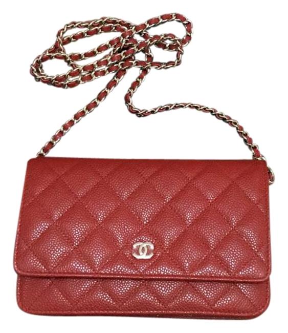 Chanel Wallet on Chain Quilted Woc Red Caviar Leather Cross Body Bag 
