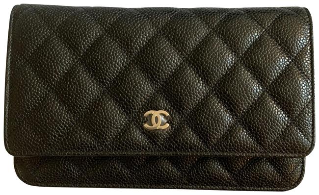 Chanel Wallet on Chain Silver Cc Black Caviar Leather Cross Body Bag 