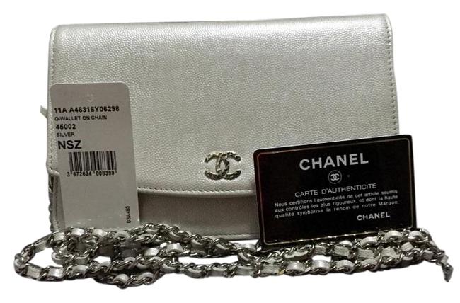 Chanel Woc Silver Leather Caviar Cross Body Bag 
