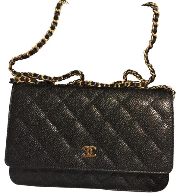 Chanel Chain Woc Wallet On A Black Caviar Leather Cross Body Bag 