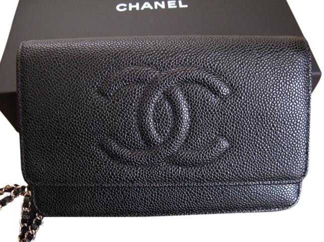 Chanel Chain Woc Wallet On A Black Leather Cross Body Bag 