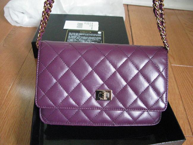 Chanel Chain Woc Wallet On A Purple Leather Cross Body Bag 