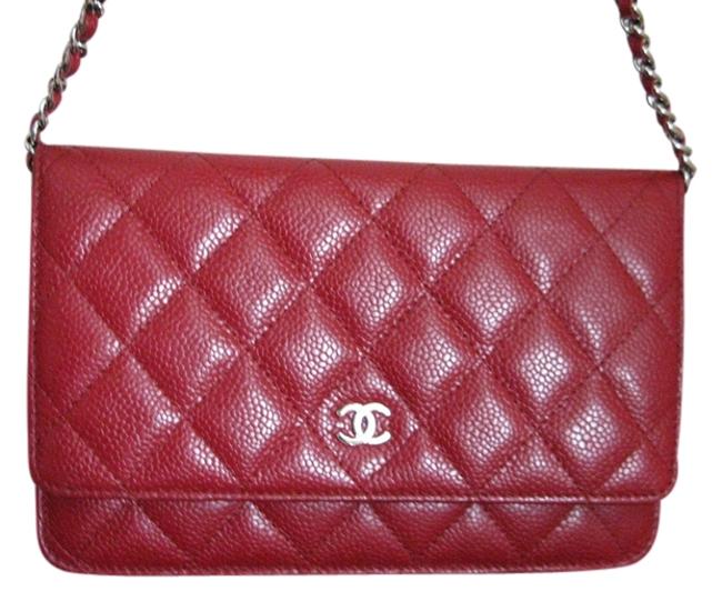 Chanel Chain Woc Wallet On A Red Caviar Leather Cross Body Bag 