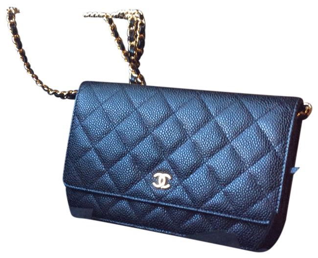 Chanel Wallet on Chain With Gold tone Black Caviar Leather Cross Body Bag 