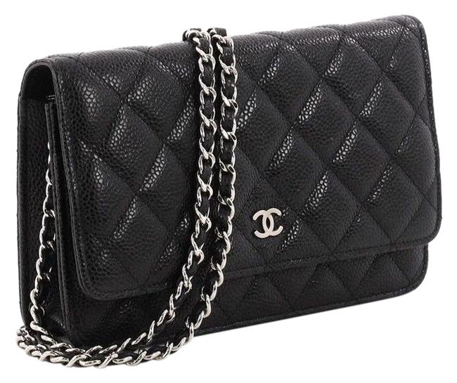 Chanel Wallet on Chain With Silver tone Metal Black Caviar Cross Body Bag 