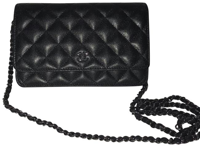 Chanel Wallet on Chain Iridescent Woc Caviar Black Leather Cross Body Bag 