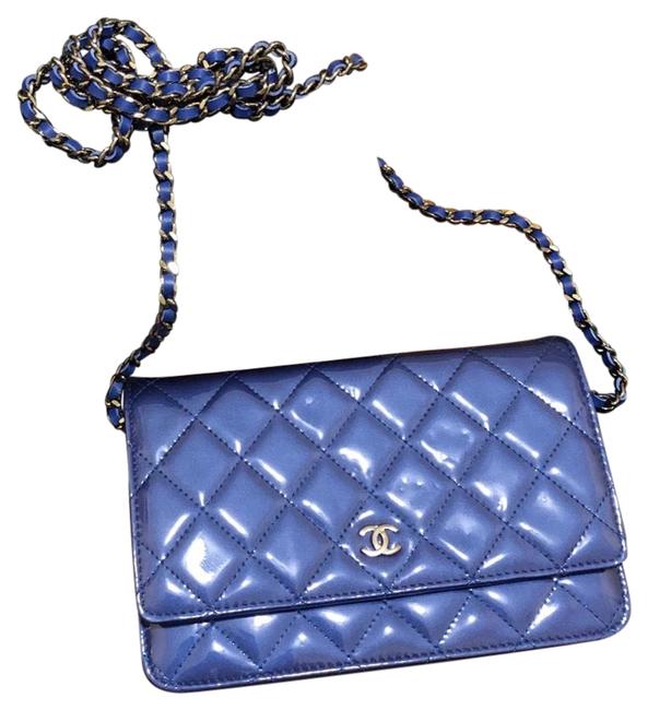 Chanel Wallet on Chain Woc Electric Blue Patent Leather Cross Body Bag 