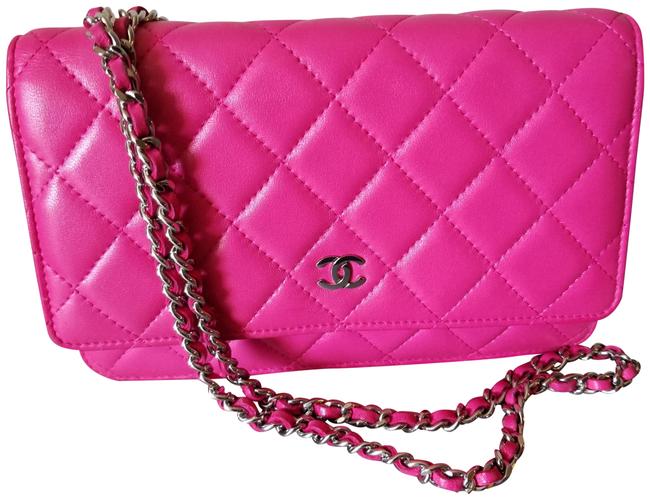 Chanel Wallet on Chain Woc Puschia Pink Calfskin Leather Cross Body Bag 