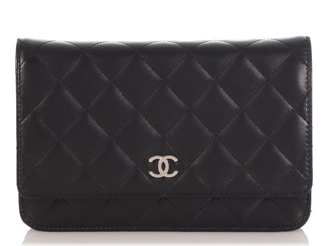 Chanel Wallet on Chain Woc Quilted Black Lambskin Leather Cross Body Bag 