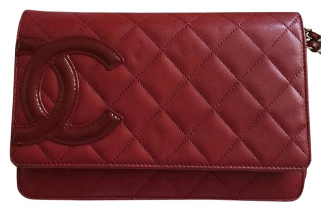 Chanel Wallet on Chain Woc Red Lamskin Leather Cross Body Bag 
