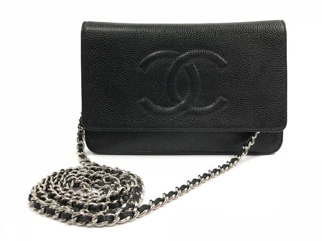 Chanel Wallet on Chain Shoulder Woc Black Caviar Leather Cross Body Bag 