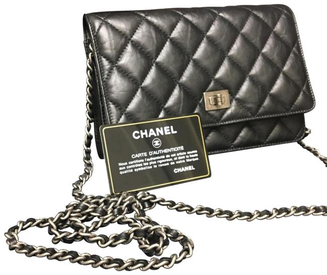 Chanel Wallet Purse Veau Viell Black Black Leather Cross Body Bag 