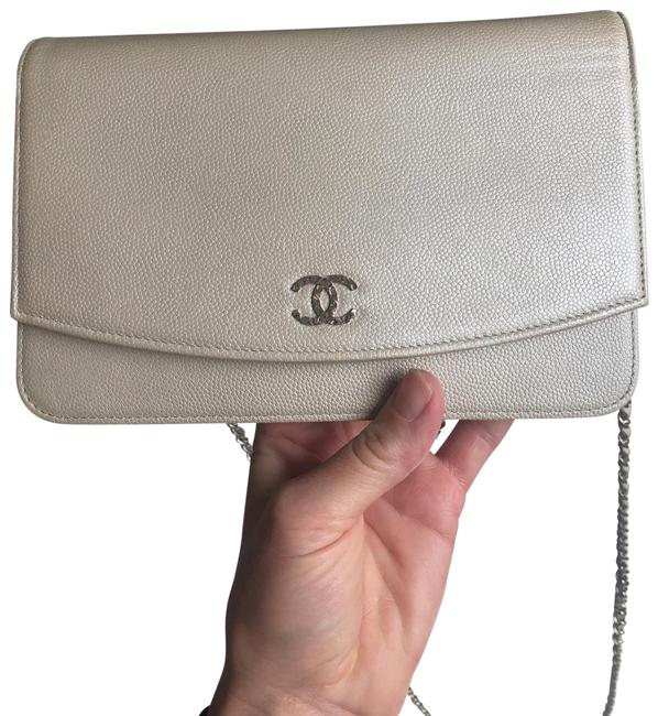 Chanel Wallet Silver Leather Cross Body Bag 