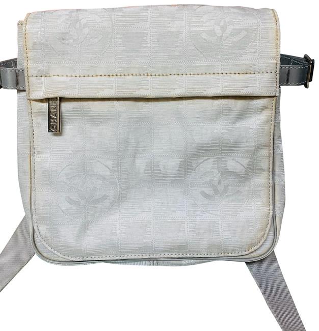 Chanel White and Silver Canvas Cross Body Bag 