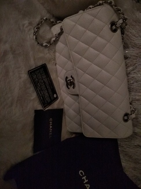 Chanel Double Flap White Calfskin Leather Cross Body Bag 