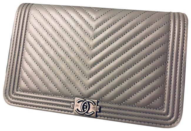 Chanel Boy Wallet on Chain Woc Grey Lambskin Leather Cross Body Bag 