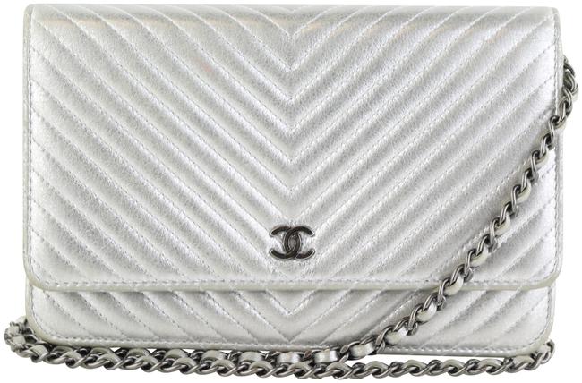 Chanel Woc Silver Metallic Lambskin Cross Body Bag 