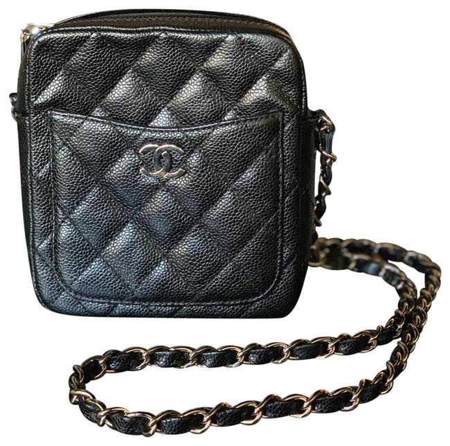 Chanel Zipper Black Caviar Leather Cross Body Bag 