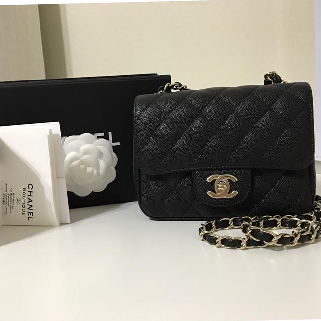 Chanel 17c Square Mini with Light Gold Hardware Black Caviar Cross Body Bag 
