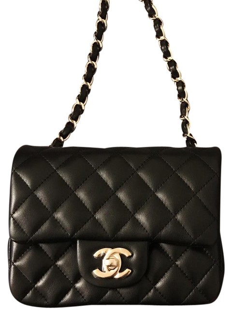 Chanel 17s 2017 Mini Square Flap Gold Black Lambskin Leather Cross Body Bag 