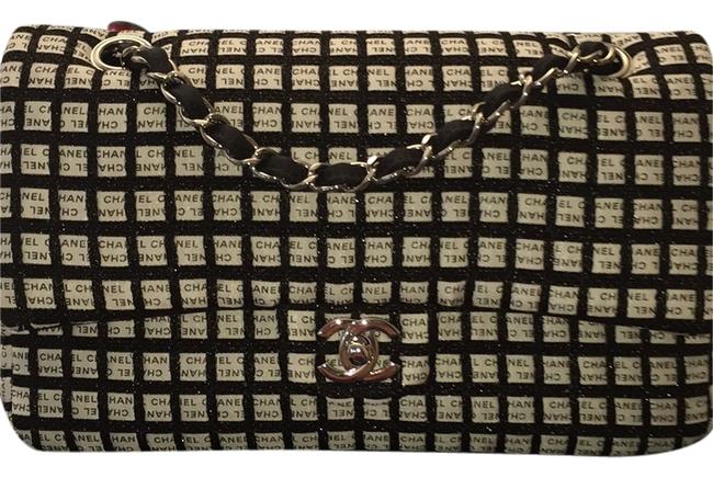 Chanel 2014 Medium Classic Flapbag Black and White Fabric Cross Body Bag 