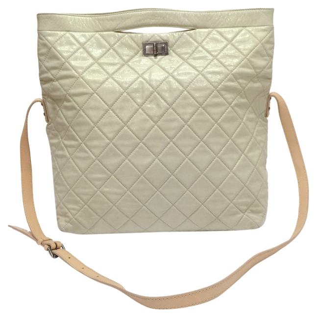 Chanel 255 Reissue Tote 2 Way White Leather Cross Body Bag 