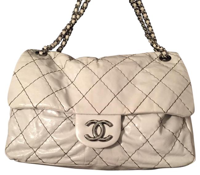 Chanel 255 Reissue Classic Jumbo Off White Soft Lamskin Cross Body Bag 