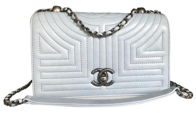 Chanel 255 Reissue Quilted Light Blue Lambskin Leather Cross Body Bag 