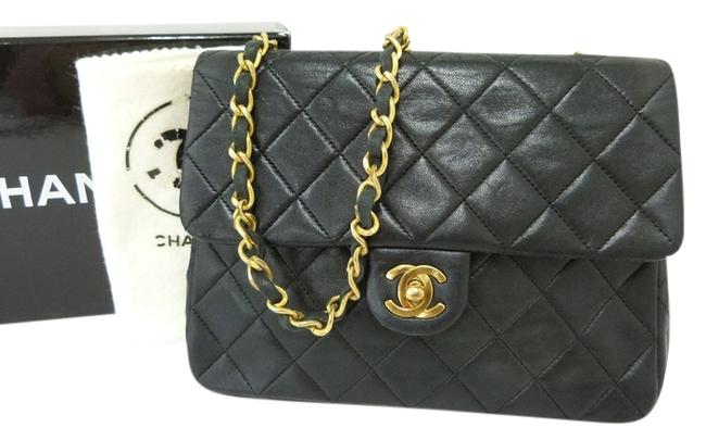 Chanel 255 Reissue Quilted Mini Flap Black Lambskin Leather Cross Body Bag 