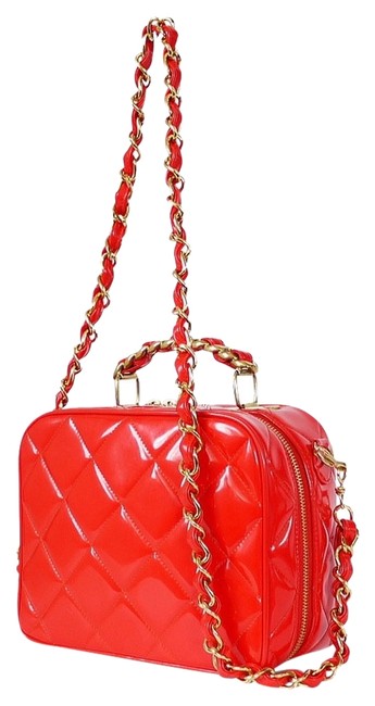 Chanel Box 2way Lunch Rare Red Patent Cross Body Bag 
