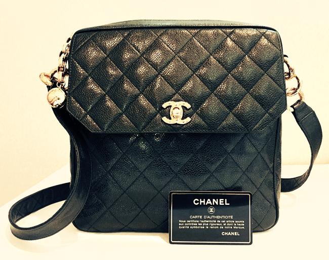 Chanel Black Caviar Leather Cross Body Bag 