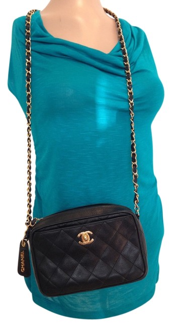Chanel Black Cavier Leather Cross Body Bag 