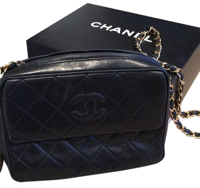 Chanel Black Lanbskin Leather Cross Body Bag 