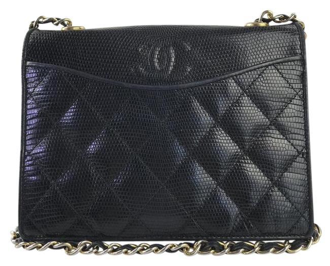 Chanel Black Lizard Skin Leather Cross Body Bag 