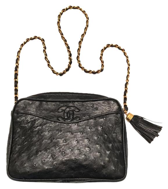 Chanel Black Ostrich Leather Cross Body Bag 