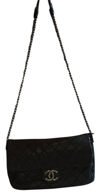 Chanel Black Sueded Leather Cross Body Bag 