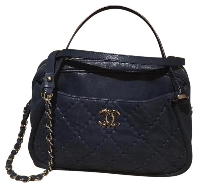 Chanel Blue Metallic Leather Cross Body Bag 