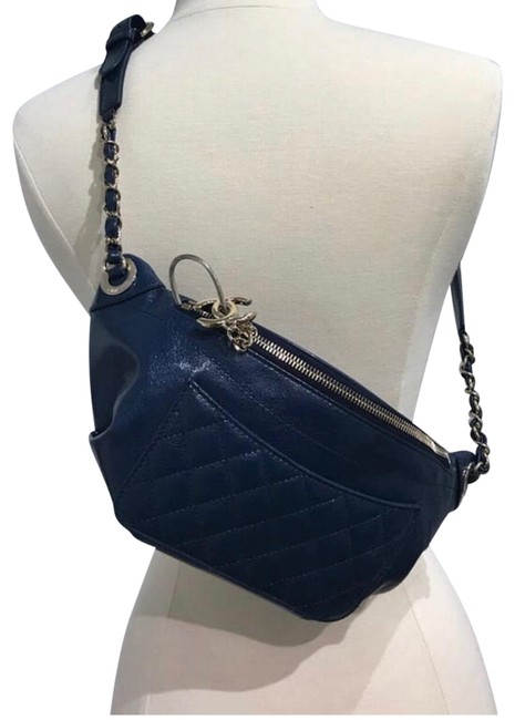Chanel Blue Quilted Fanny Back Dark Navy Leather Cross Body Bag 