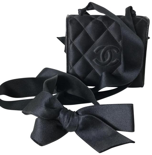 Chanel Bow Cc Black Satin Cross Body Bag 
